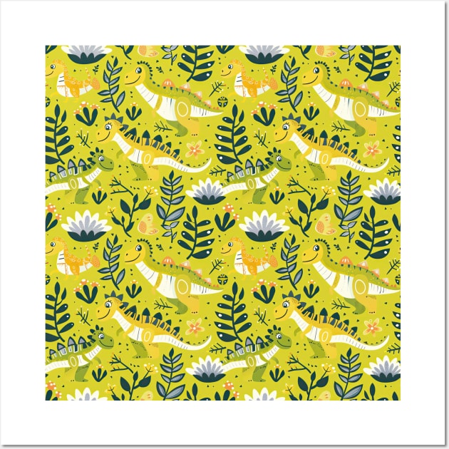 Delightful Dinosaurs in Enchanted Garden Pattern Wall Art by star trek fanart and more